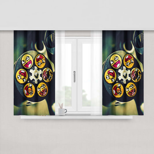 Gun Smiley Bullets Fabric Window Curtains
