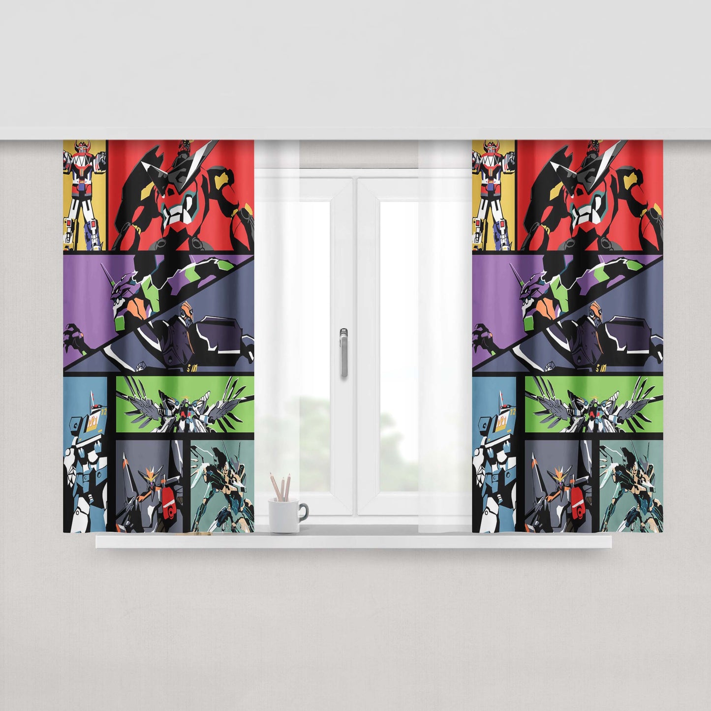 Gundam All Super Robots Fabric Window Curtains