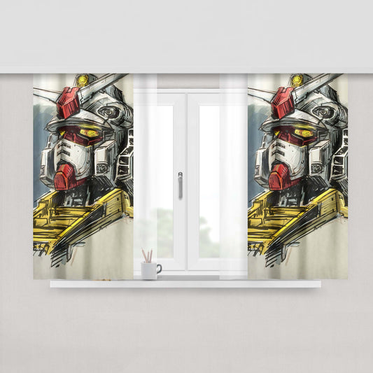 Gundam Head Sketch 2 Fabric Window Curtains