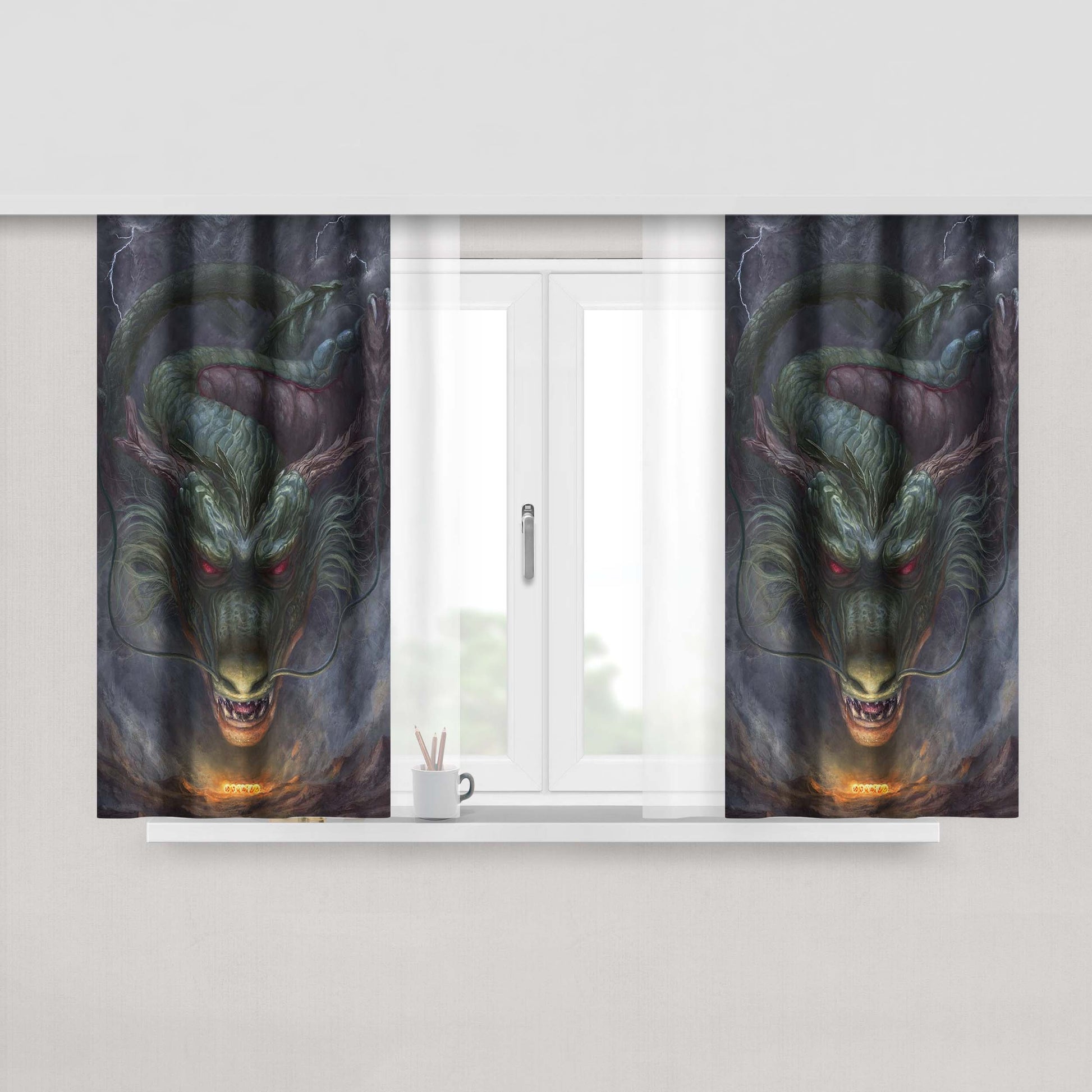 Gustavo Lara Shenlong Dragon Ball Fabric Window Curtains