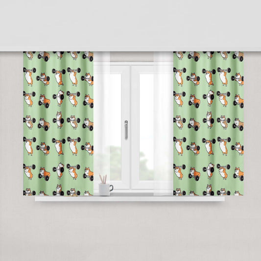 Gym Olympic Lifting Corgi Fabric Window Curtains