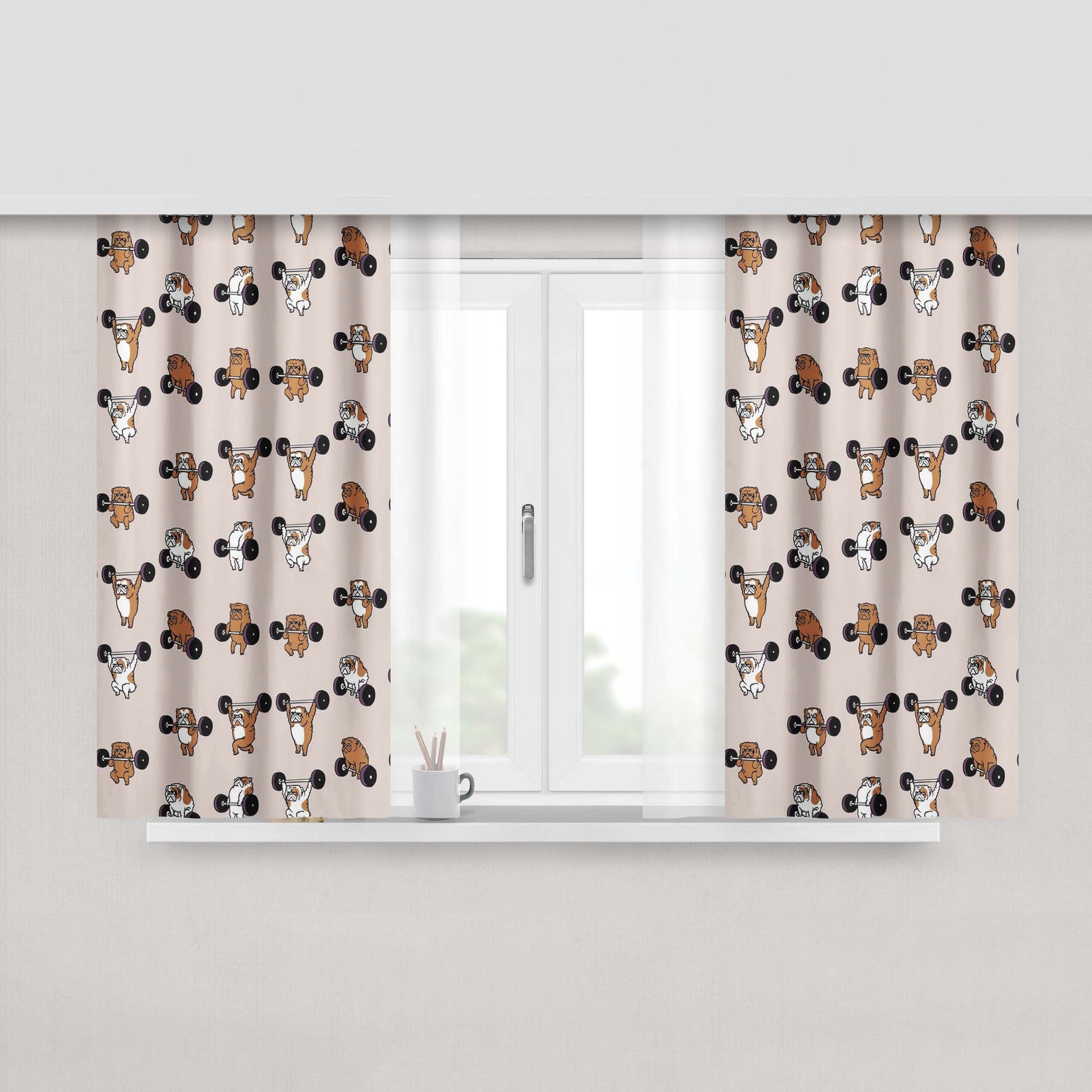 Gym Olympic Lifting English Bulldog Fabric Window Curtains
