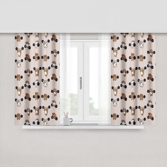 Gym Olympic Lifting English Bulldog Fabric Window Curtains