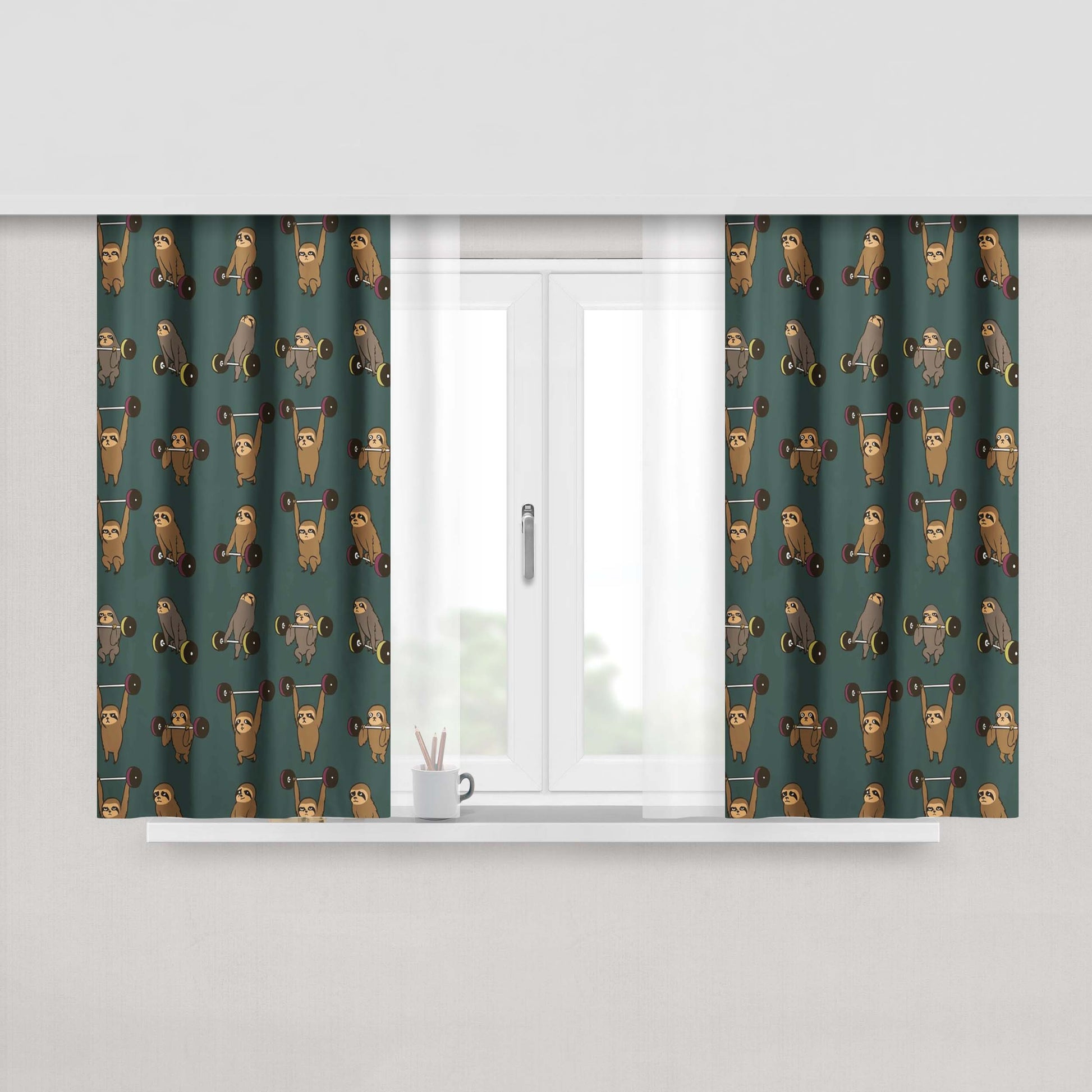 Gym Olympic Lifting Sloths Fabric Window Curtains