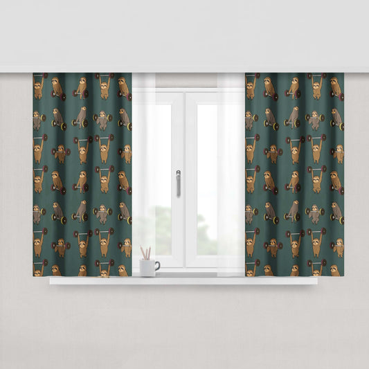 Gym Olympic Lifting Sloths Fabric Window Curtains
