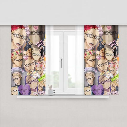 Haikyuu Kei Tsukishima Collage Fabric Window Curtains
