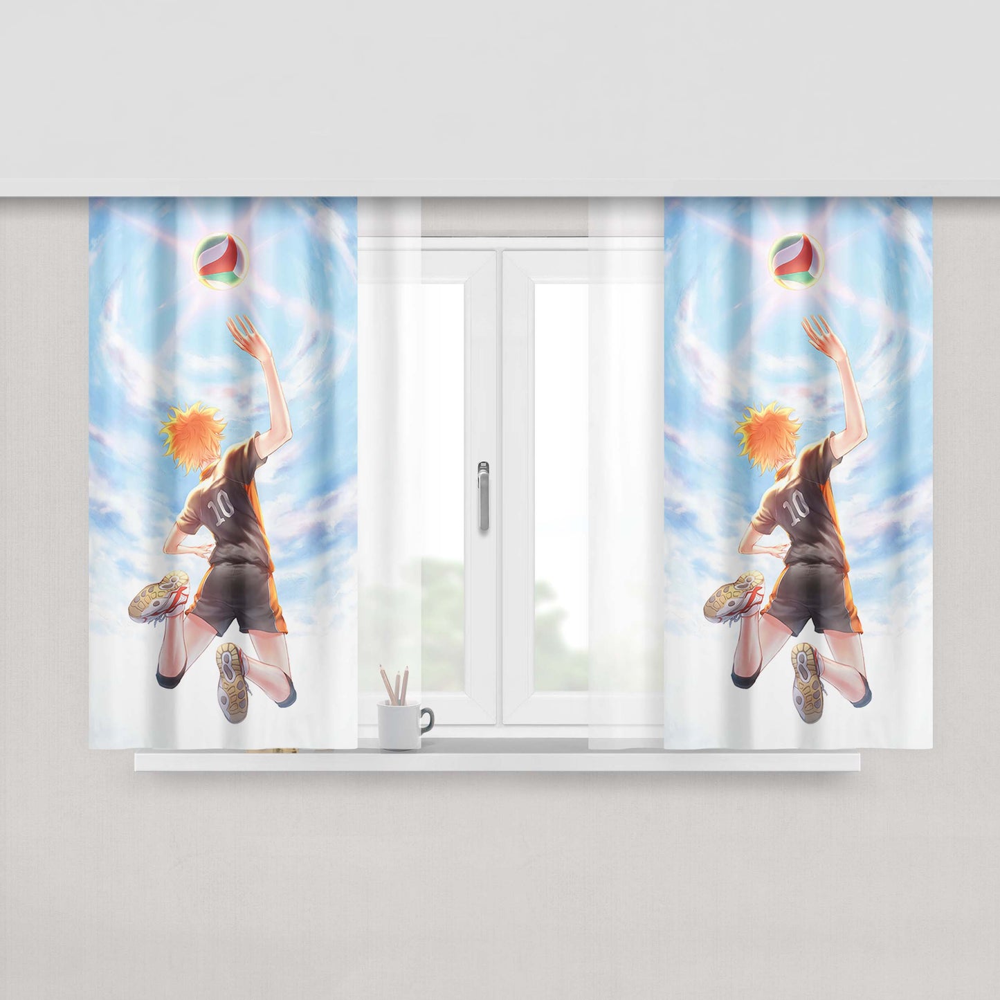 Haikyuu Shoyo Hinata Spiking The Ball In The Sky Fabric Window Curtains