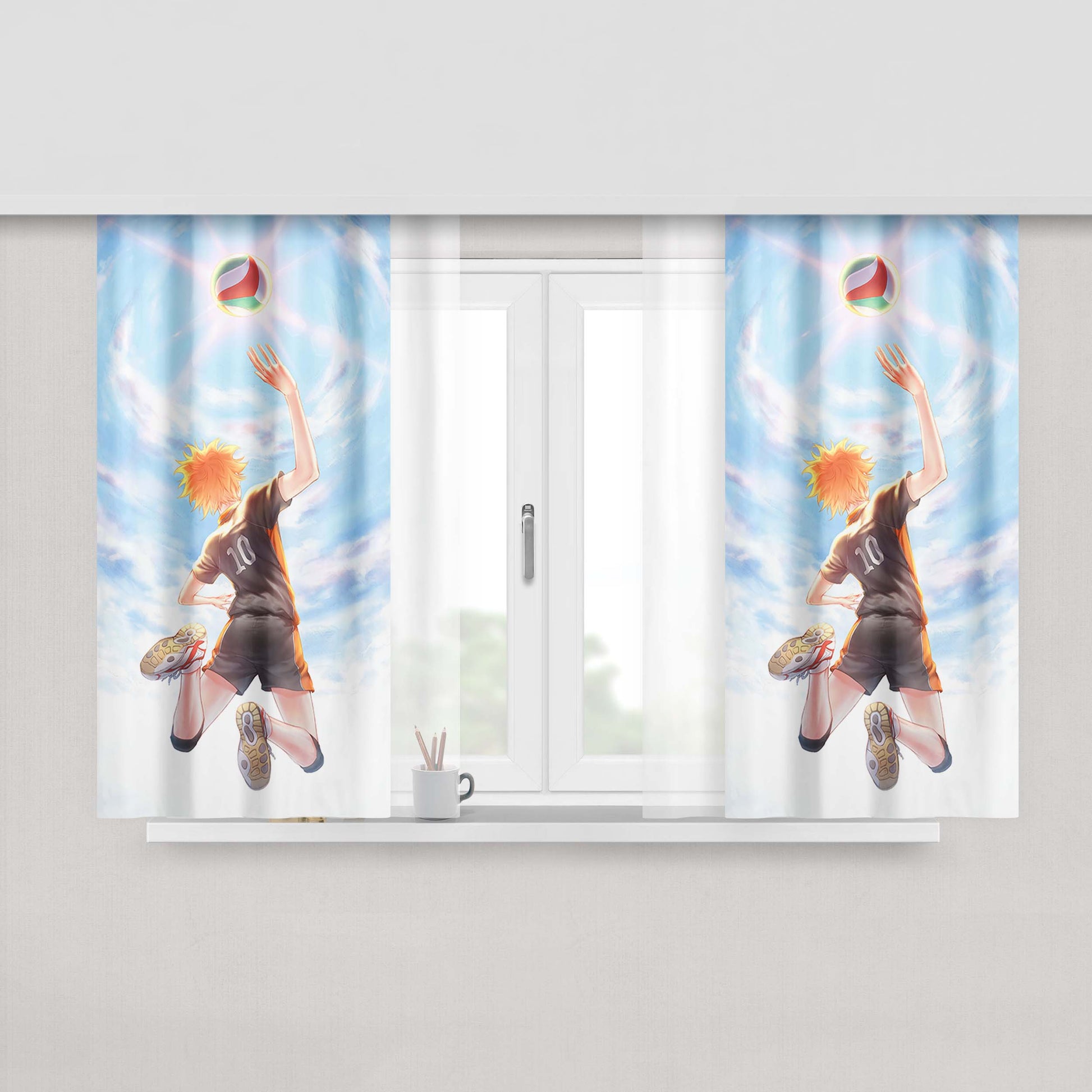 Haikyuu Shoyo Hinata Spiking The Ball In The Sky Fabric Window Curtains