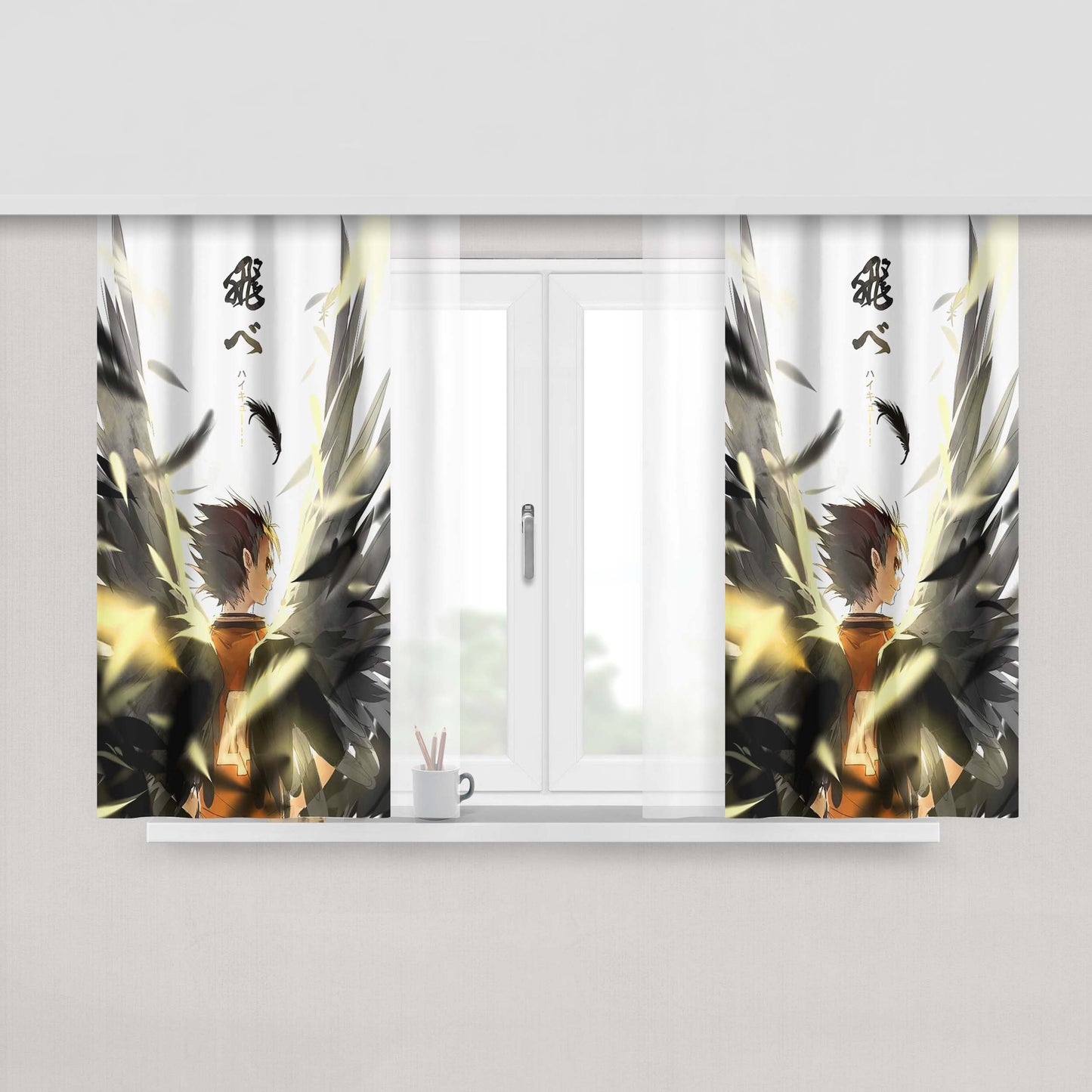 Haikyuu Yu Nishinoya Black Wings Fabric Window Curtains