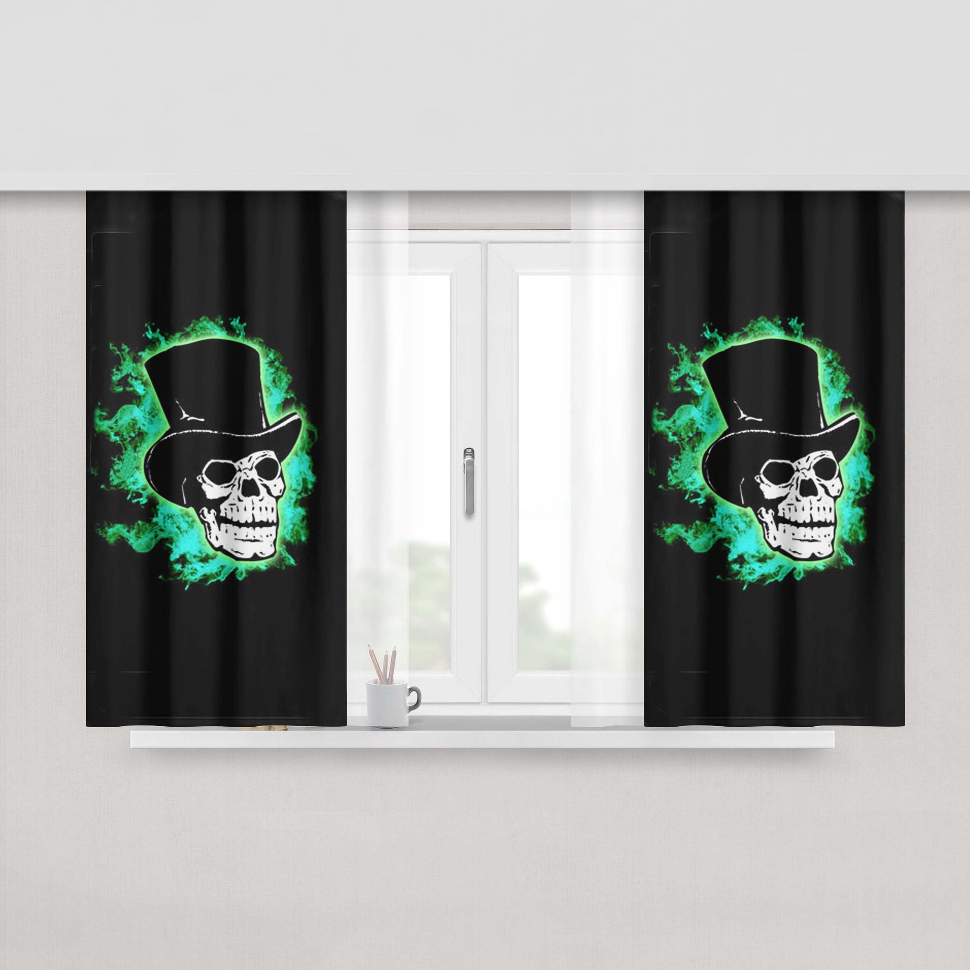 Halloween Haunting Skull Fabric Window Curtains