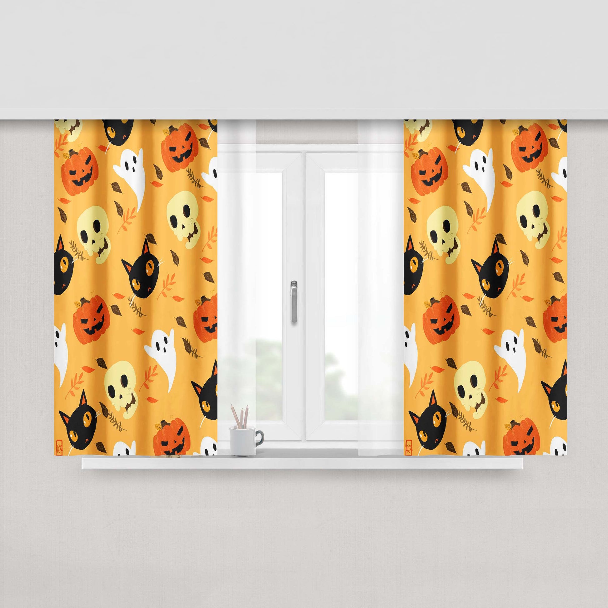 Halloween Wallpaper Fabric Window Curtains