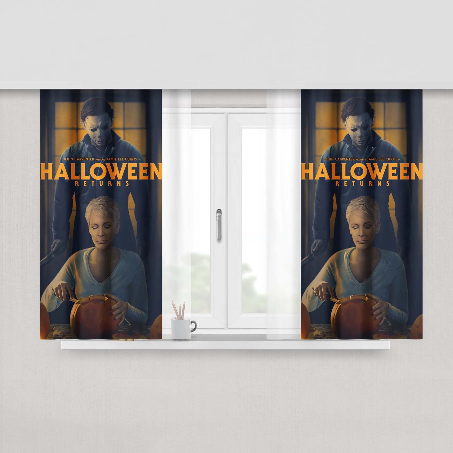 Hallowens Pumpkins Return Fabric Window Curtains