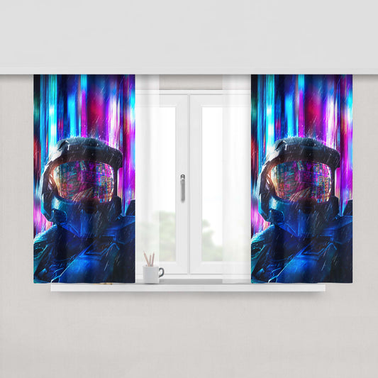 Halo Helmet Cyberpunk Fabric Window Curtains