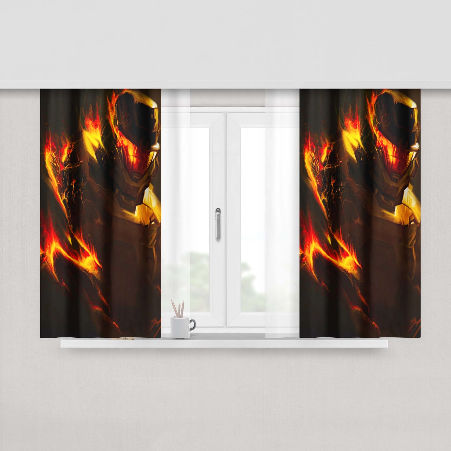 Halo In Flames Fabric Window Curtains
