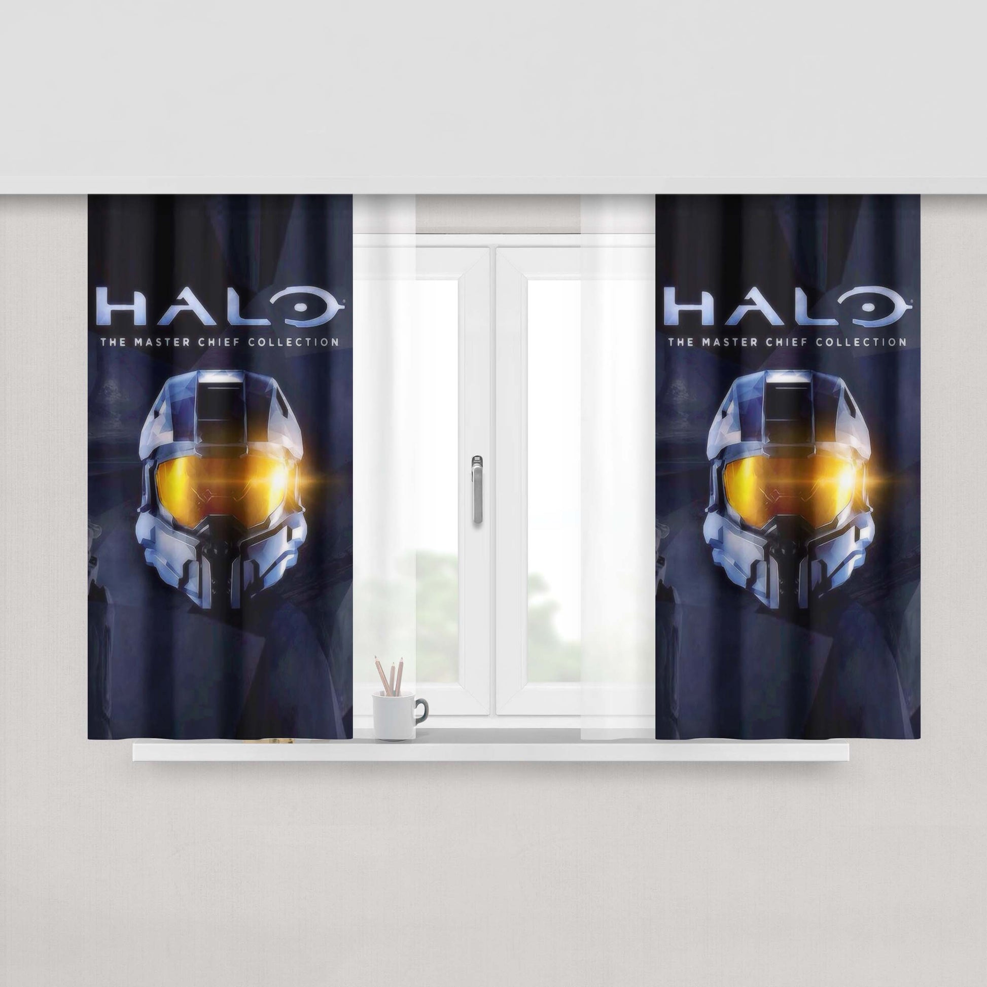 Halo Master Chief Helmet Collection Fabric Window Curtains