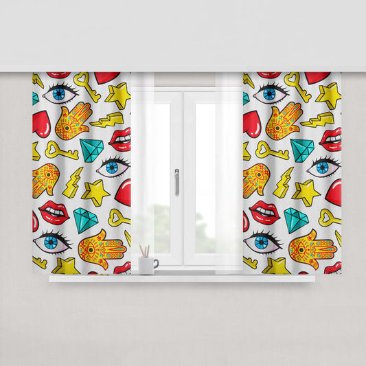 Hamsa Lips Diamonds Noise Icons Fabric Window Curtains