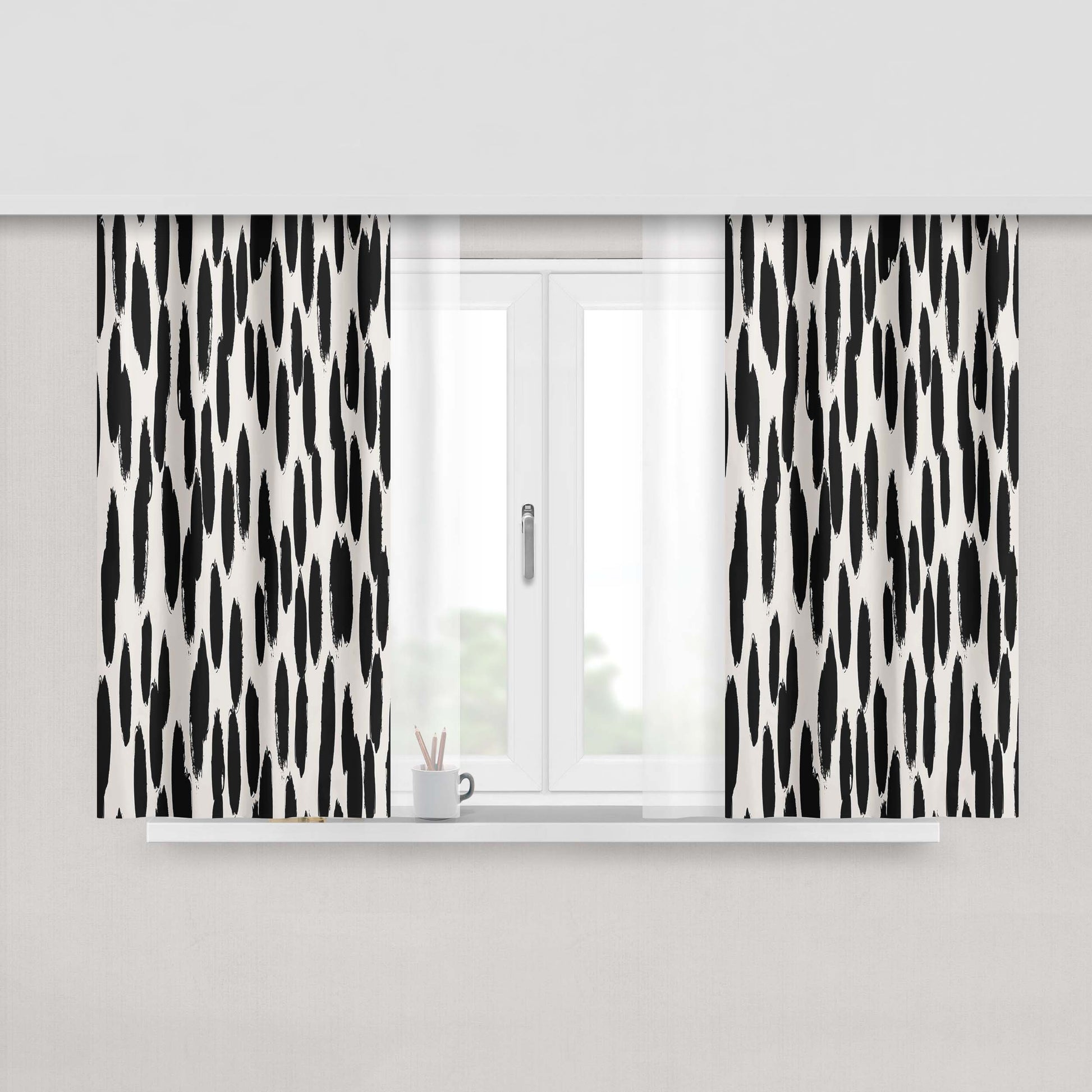 Hand Painted Black Spots Fabric Window Curtains
