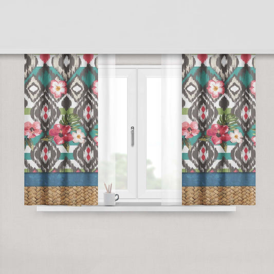Hand Painted Tribal Flowers Fabric Window Curtains