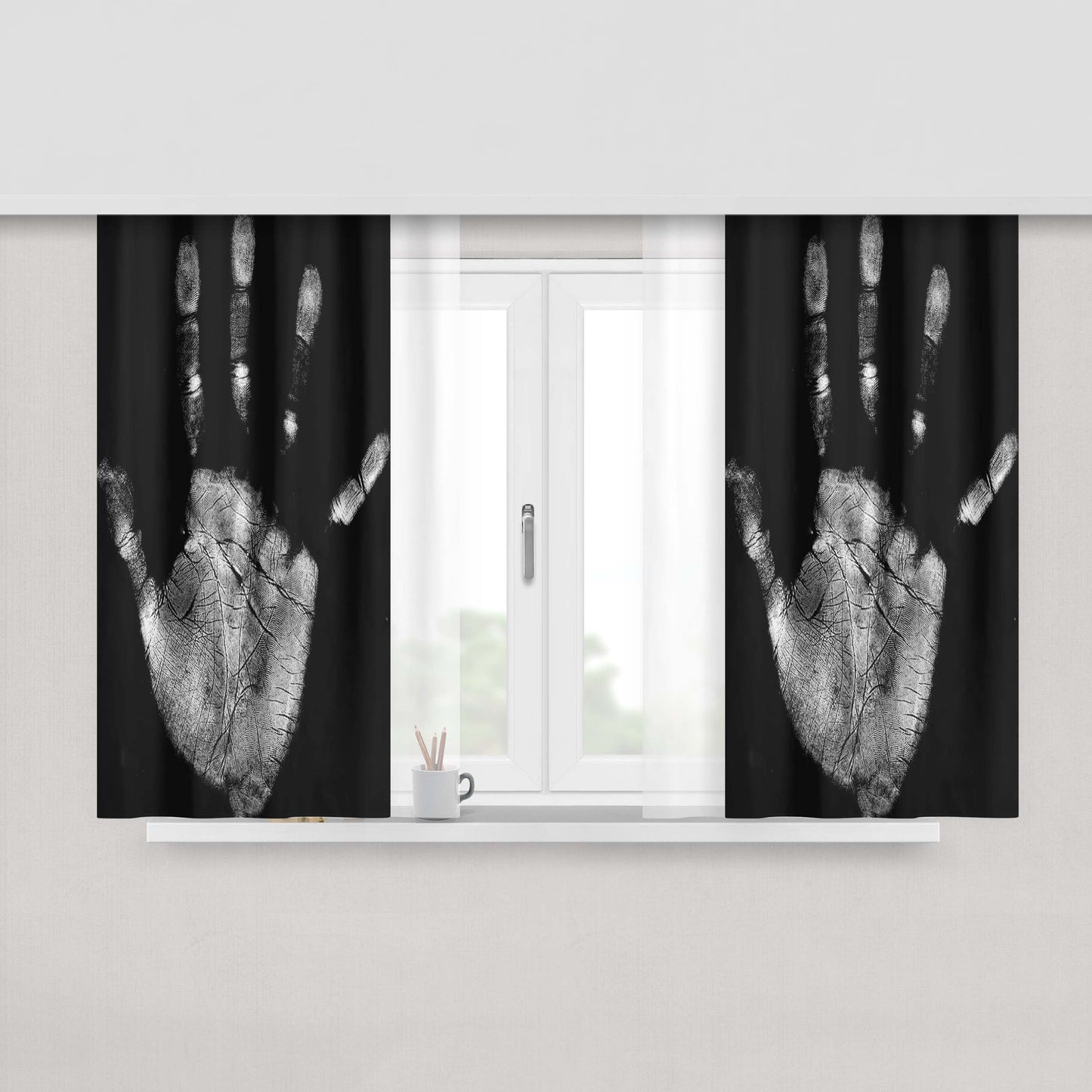Hand Print Black Fabric Window Curtains