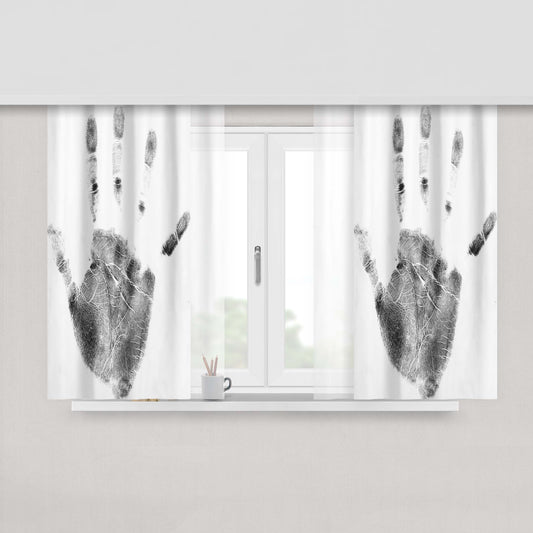 Hand Print White Fabric Window Curtains