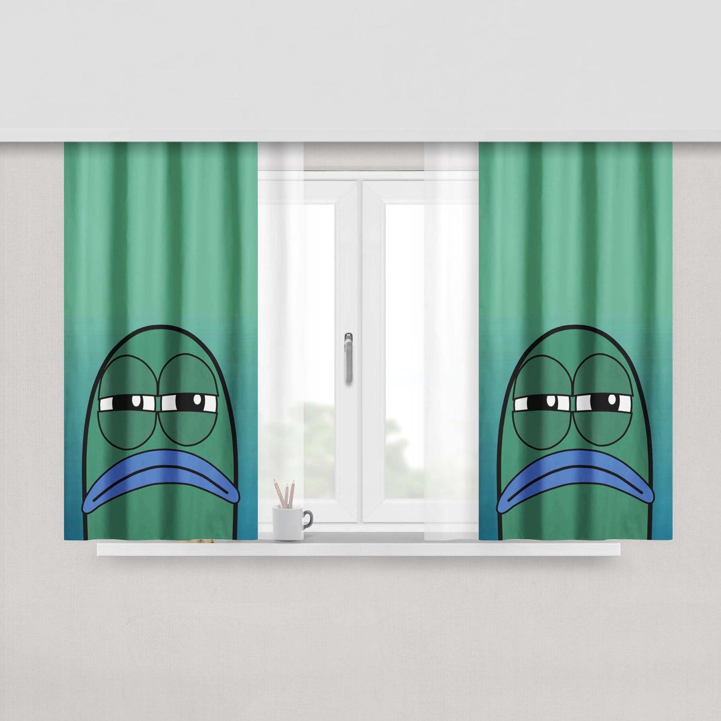 Handsome Squidward Fabric Window Curtains