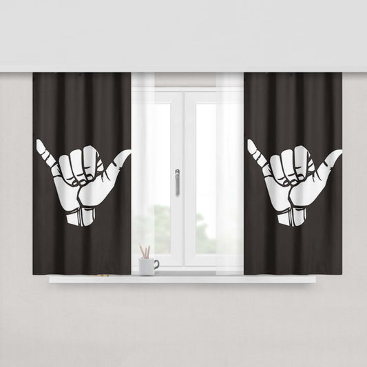 Hang Loose Hand Sign Gray Fabric Window Curtains