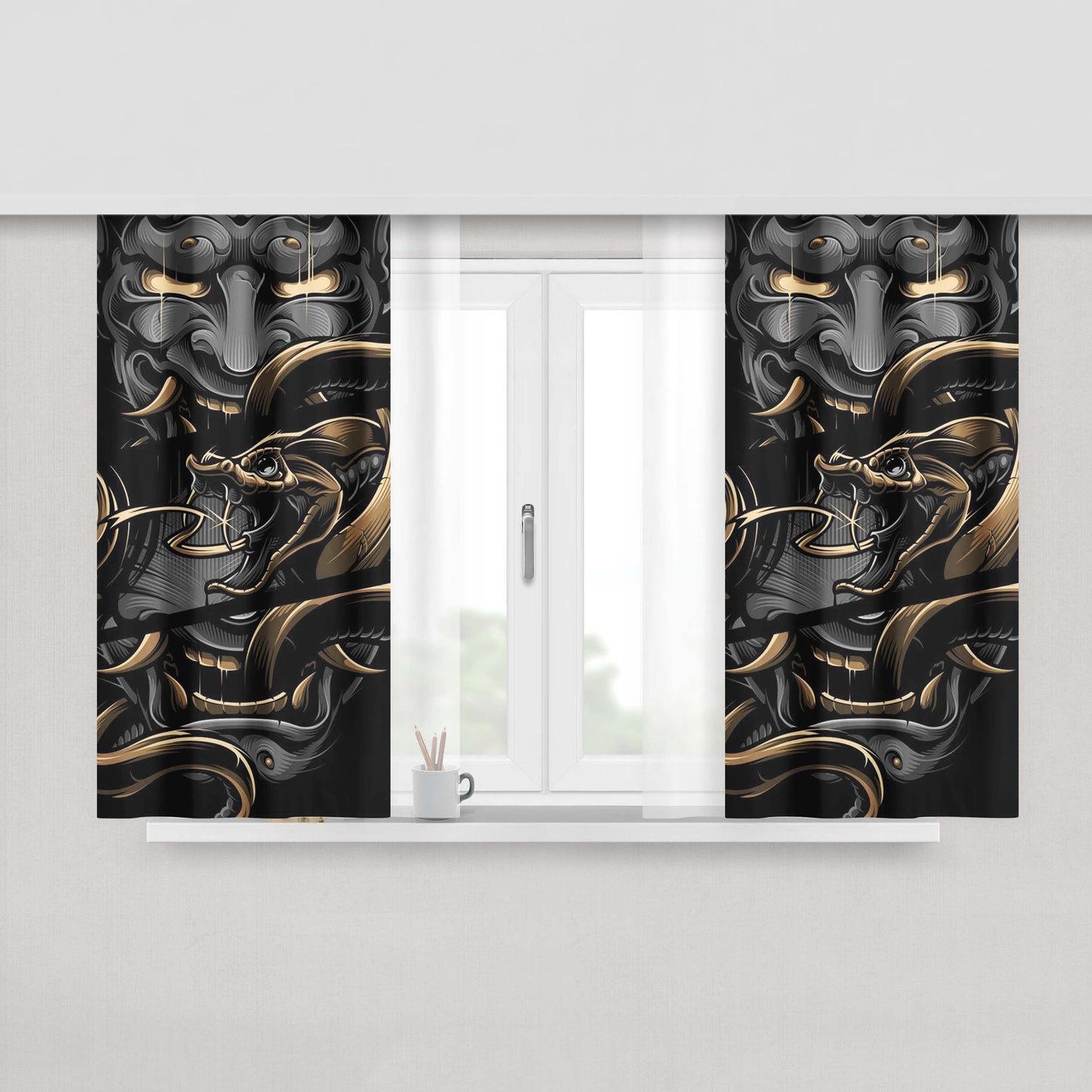 Hannya Monster Fabric Window Curtains