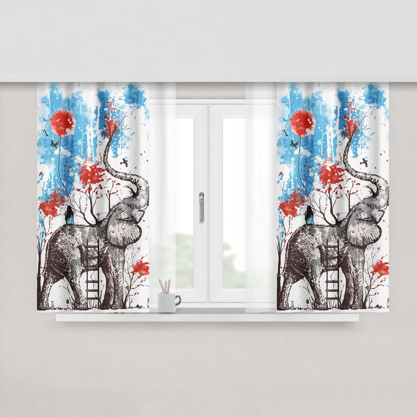 Happy Elephant Fabric Window Curtains