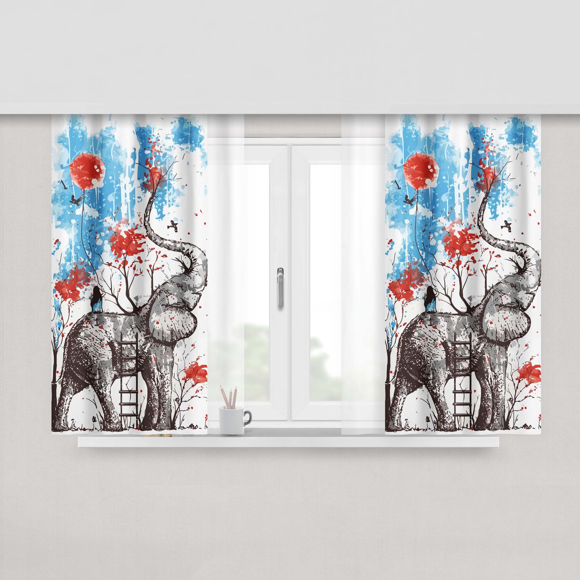 Happy Elephant Fabric Window Curtains