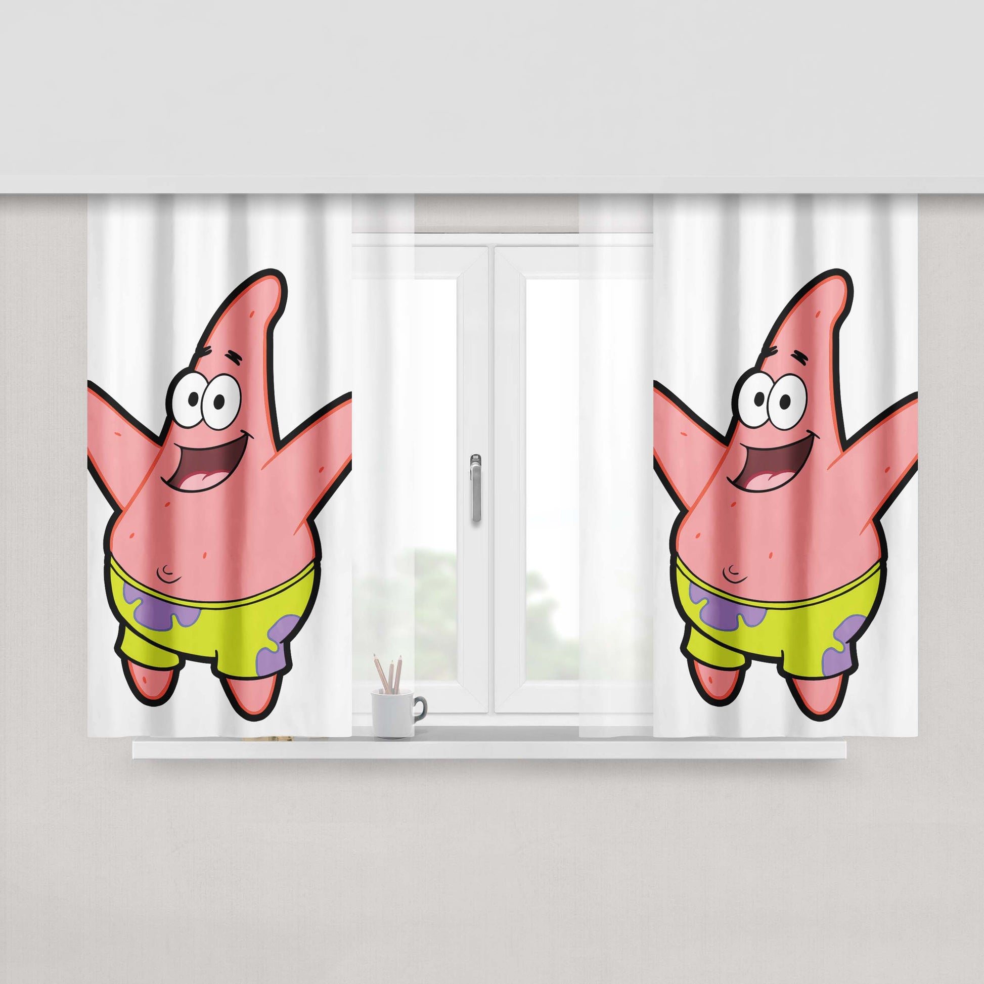 Happy Face Patrick Star Fabric Window Curtains