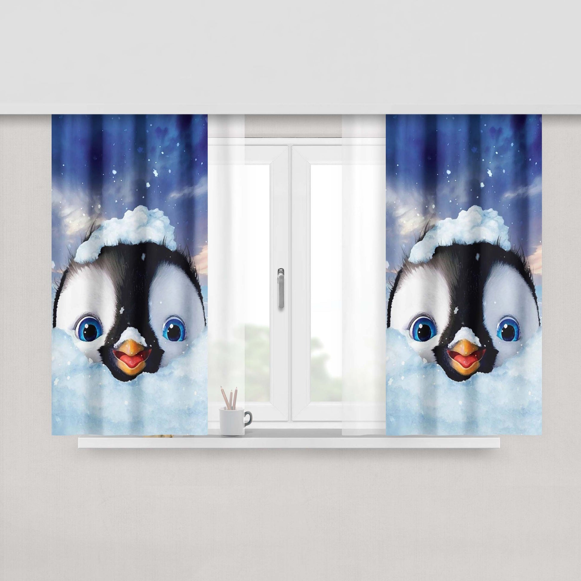 Happy Feet Penguin Children Fabric Window Curtains