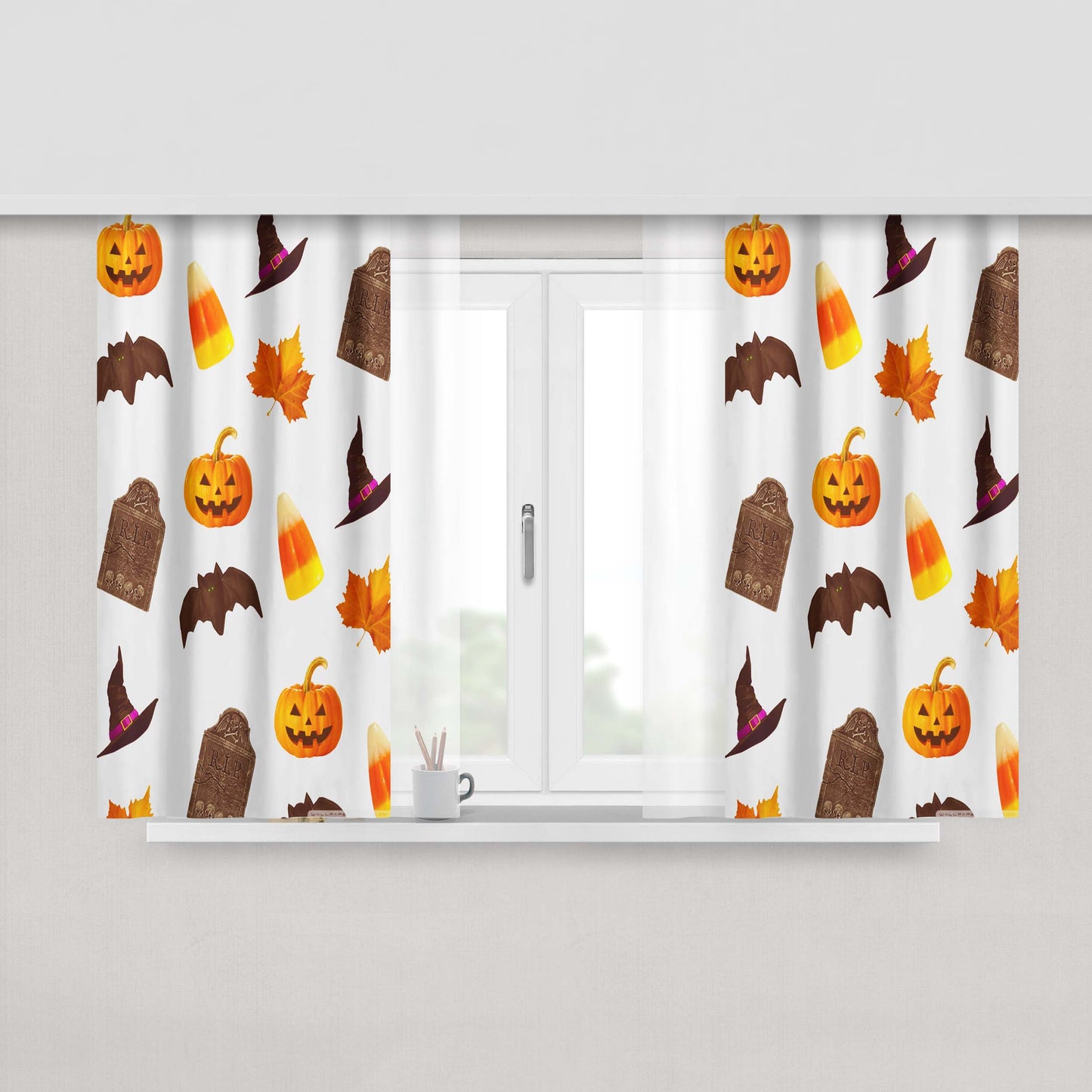 Happy Halloween Stuff Fabric Window Curtains