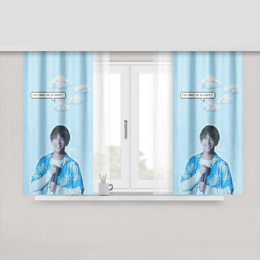 Happy Kim Taehyung August Fabric Window Curtains