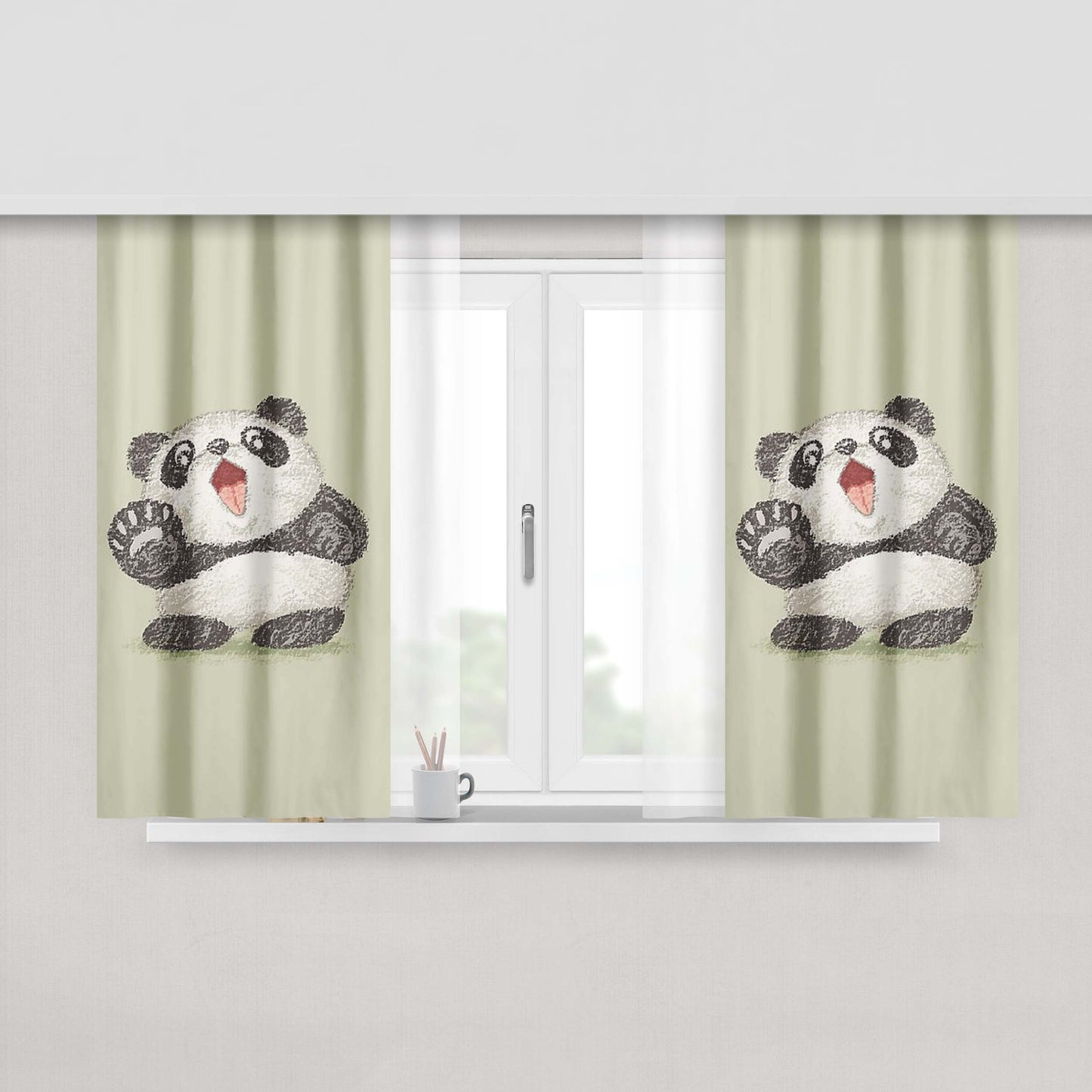 Happy Panda Fabric Window Curtains