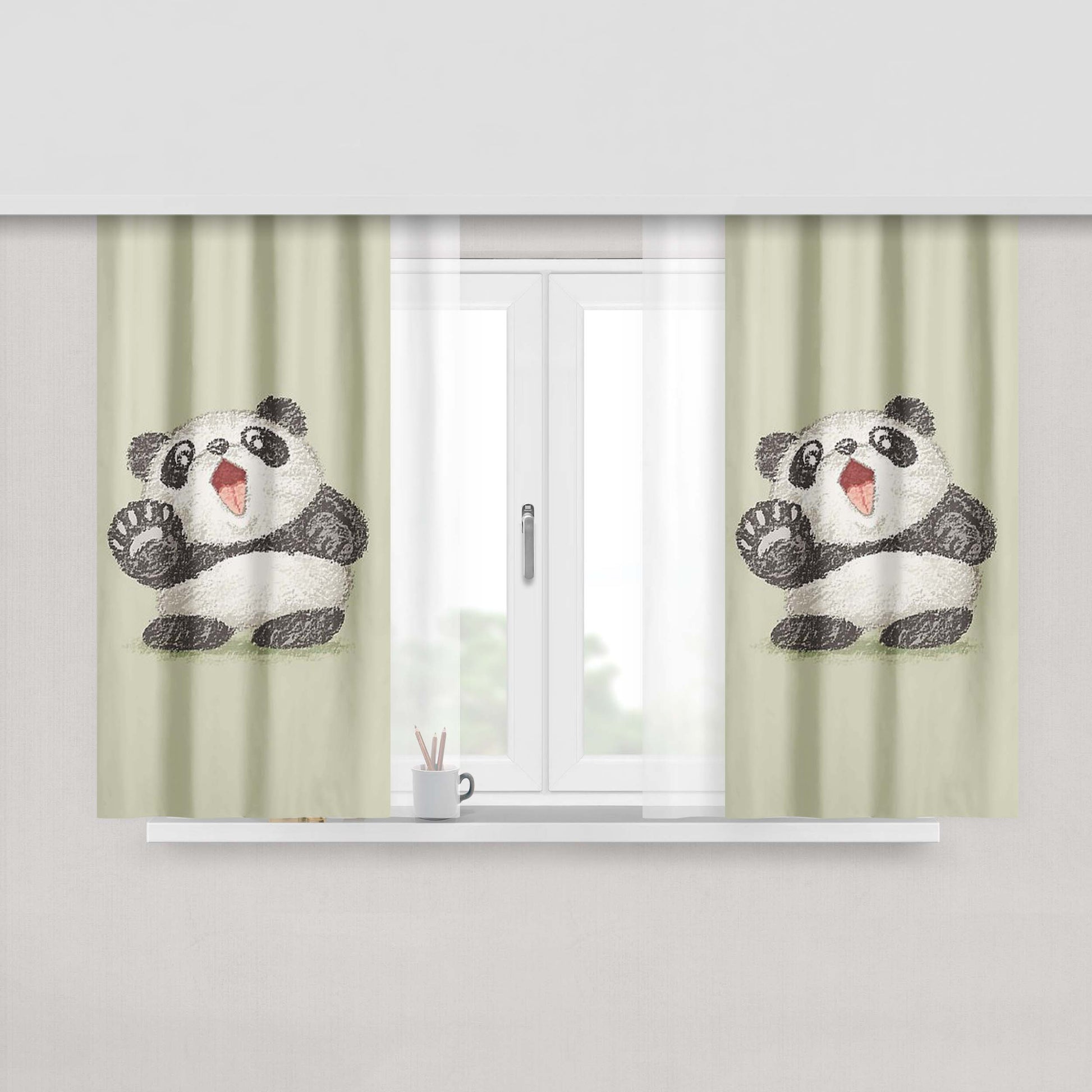 Happy Panda Fabric Window Curtains