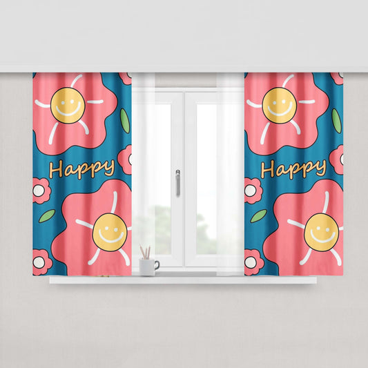 Happy Yellow Smiling Flowers Fabric Window Curtains