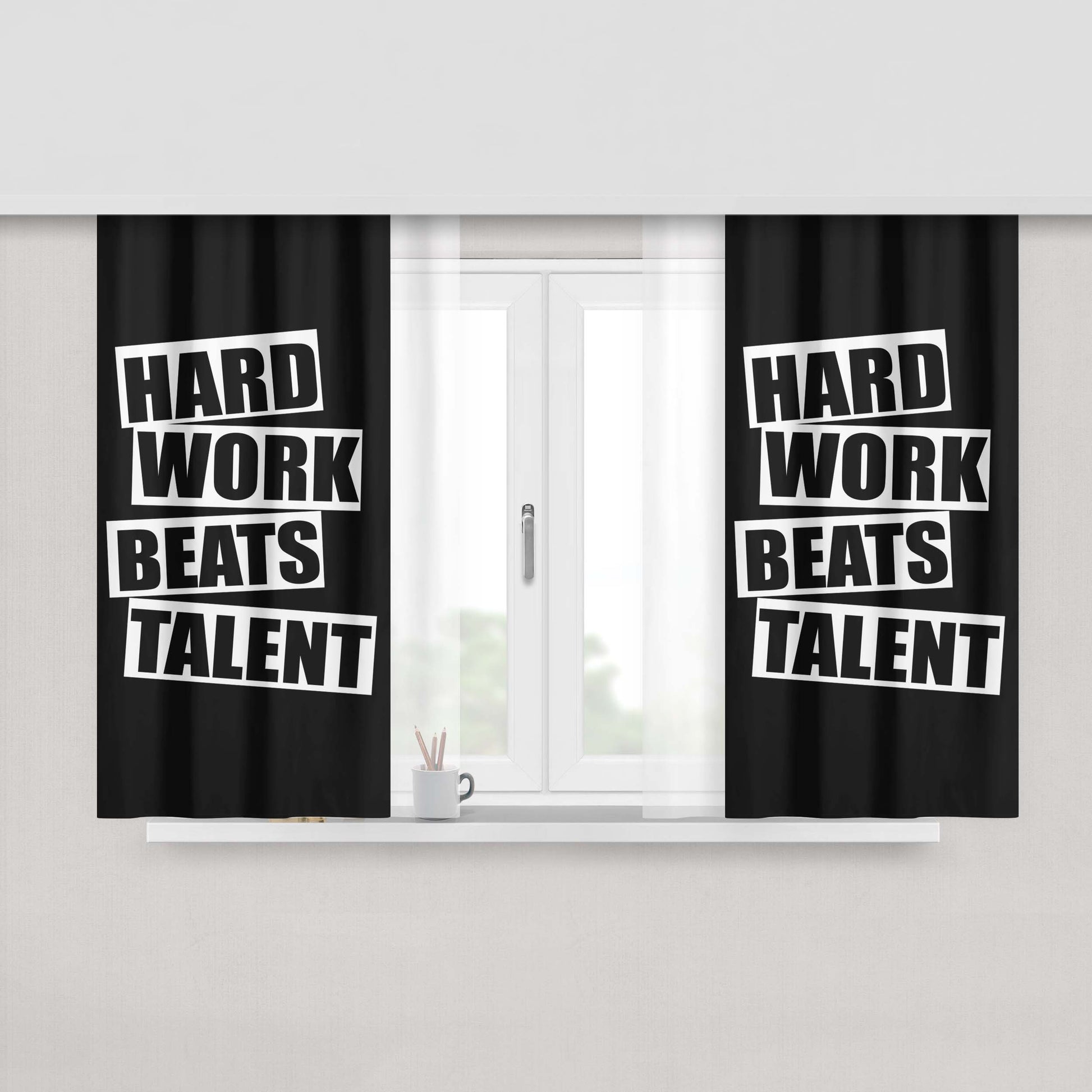 Hard Work Beats Talent Fabric Window Curtains