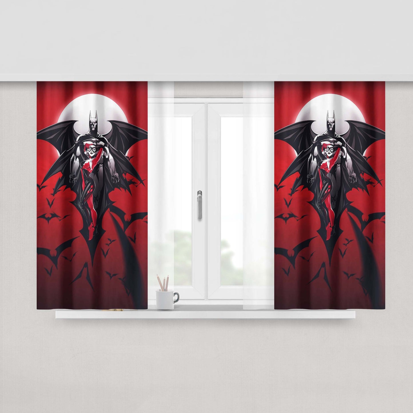Harley Quinn And Batman Fabric Window Curtains
