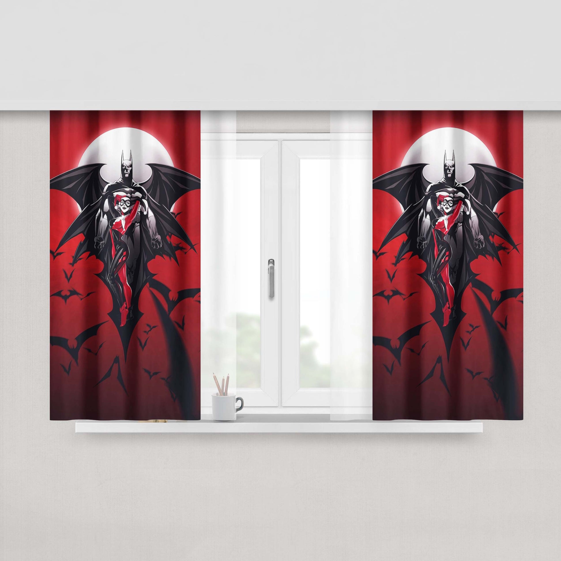 Harley Quinn And Batman Fabric Window Curtains