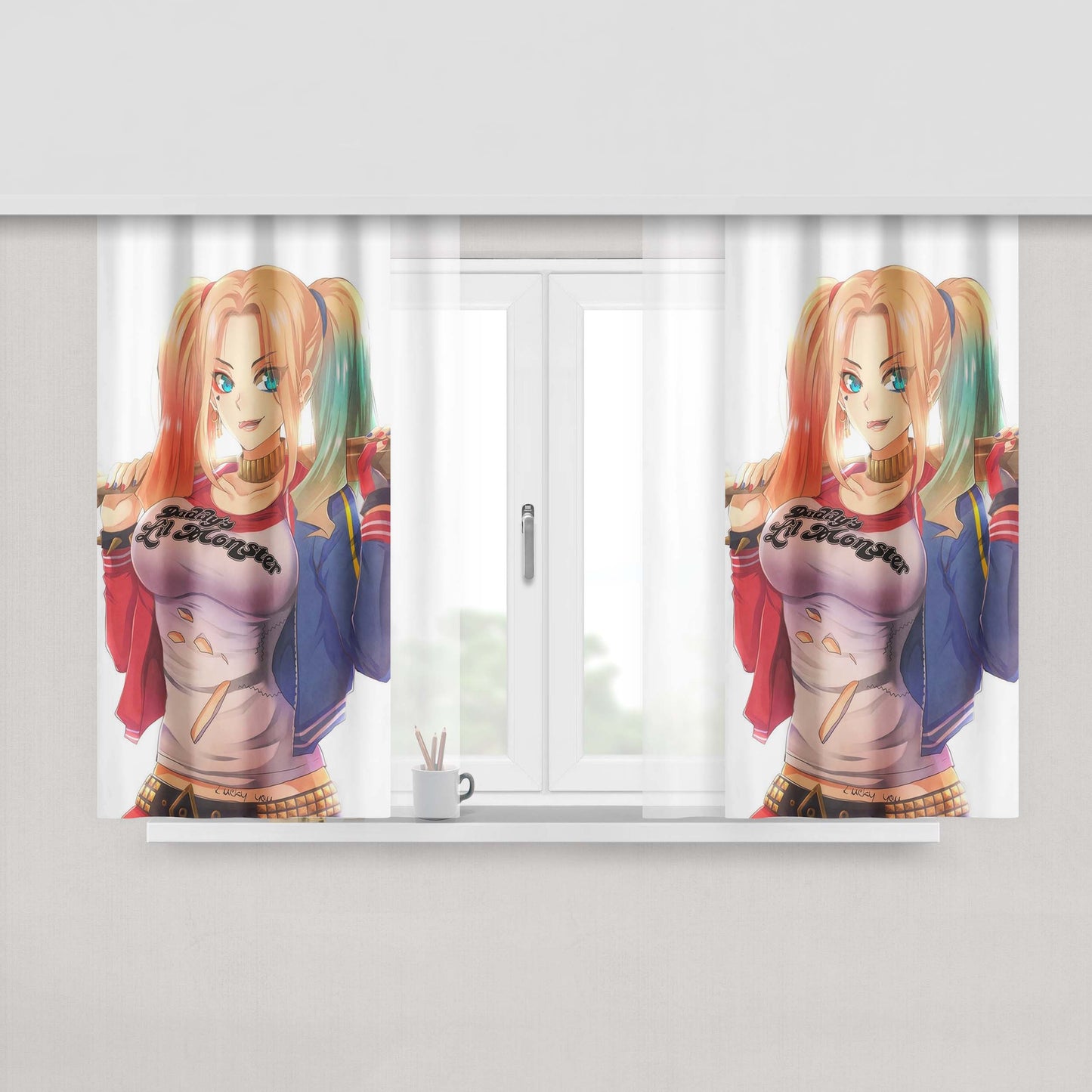 Harley Quinn Anime Artwork Fabric Window Curtains