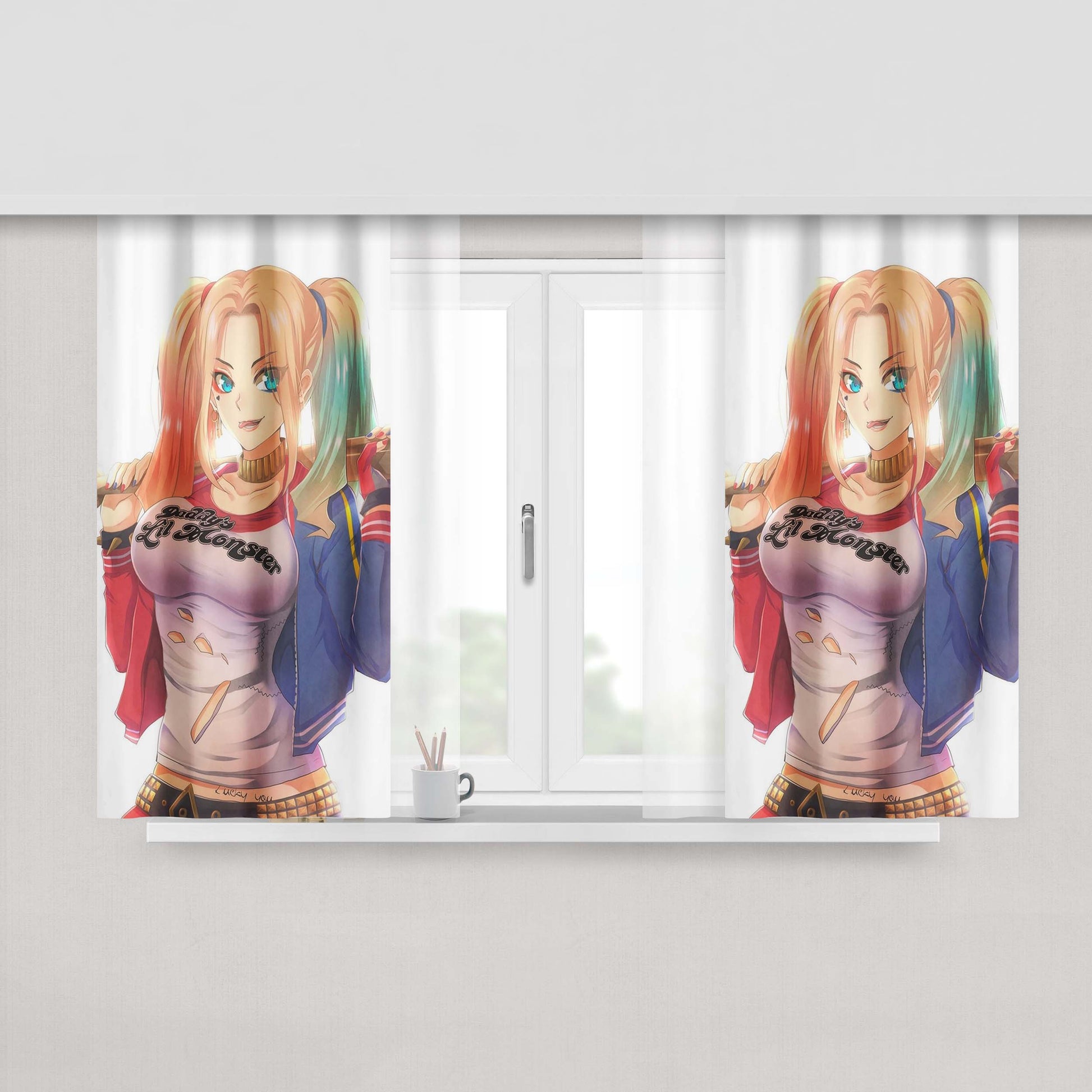 Harley Quinn Anime Artwork Fabric Window Curtains