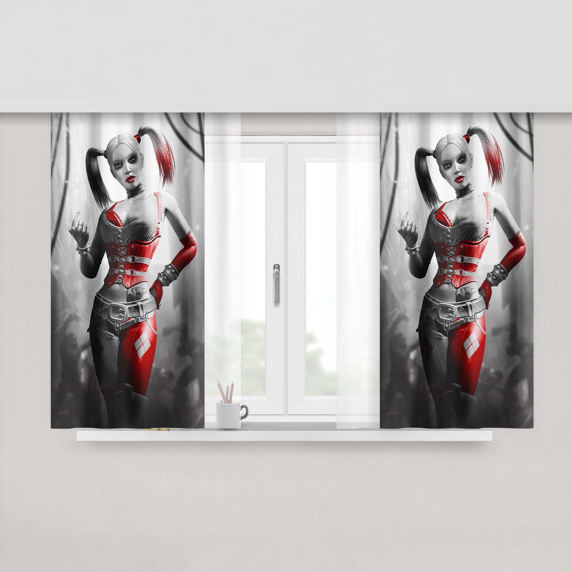 Harley Quinn Batman Arkham City Fabric Window Curtains
