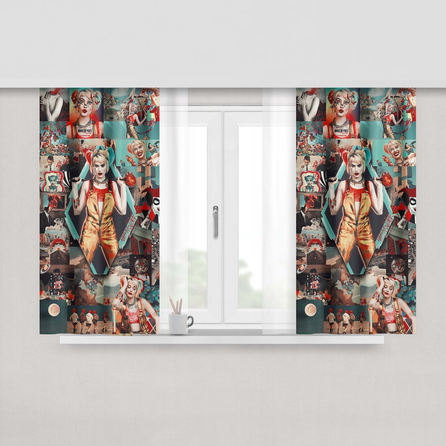Harley Quinn Birds Of Prey Collage Fabric Window Curtains