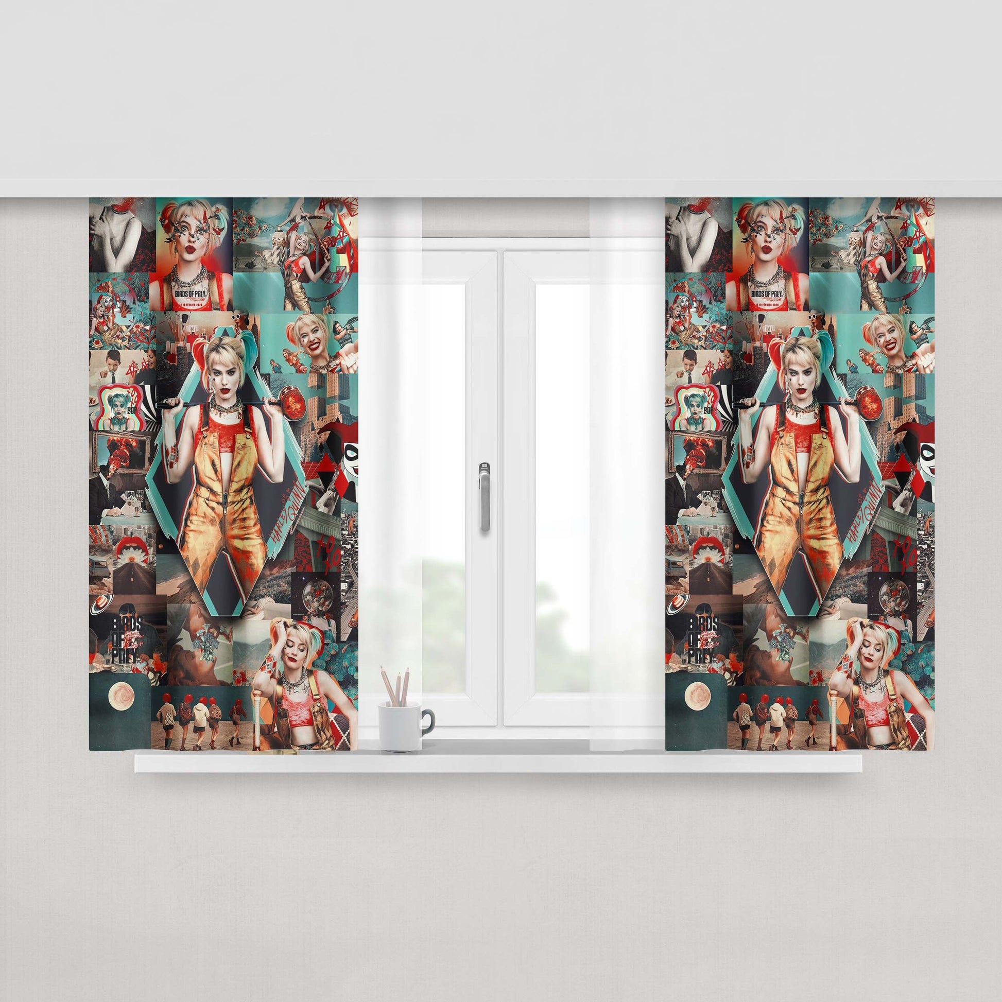 Harley Quinn Birds Of Prey Collage Fabric Window Curtains