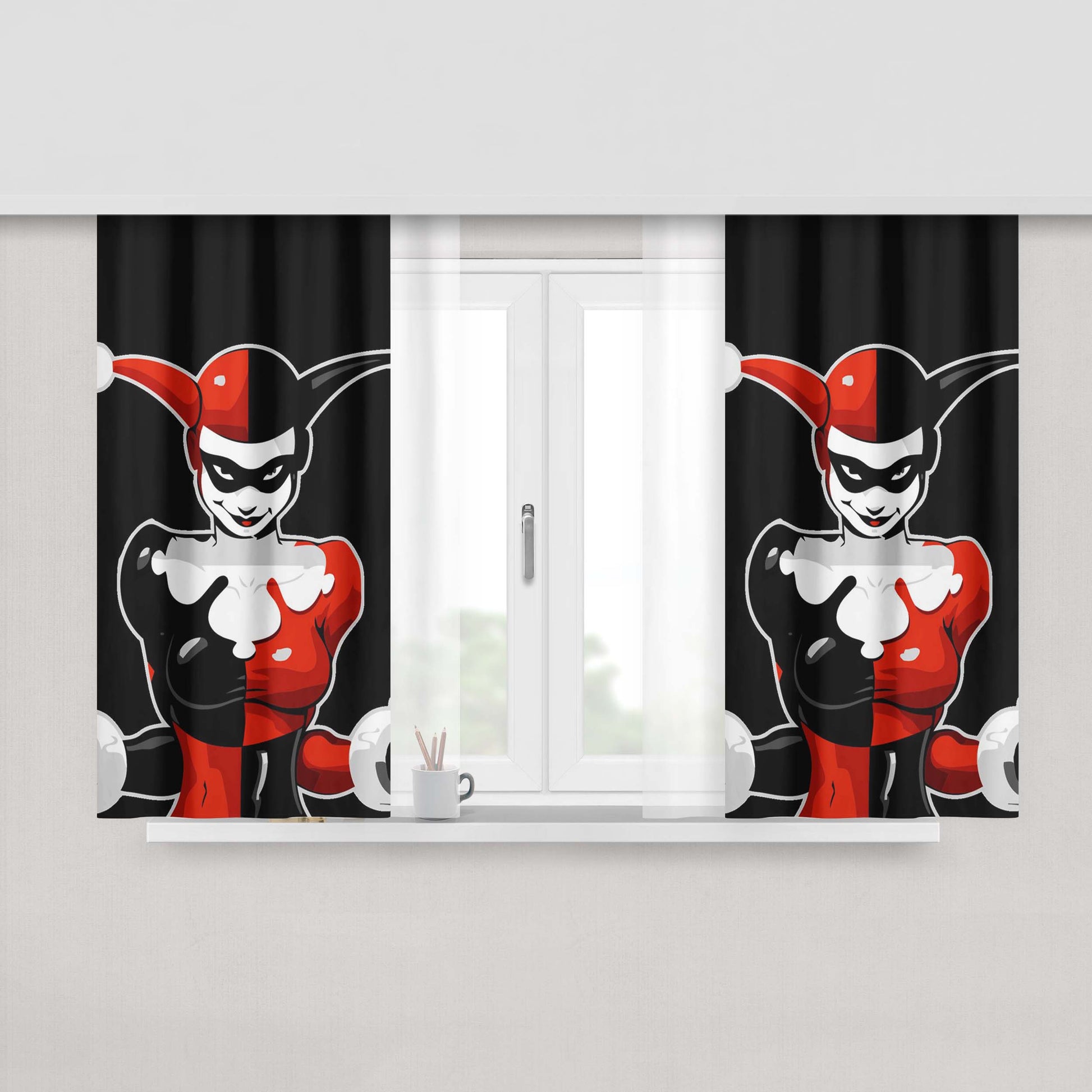 Harley Quinn Cartoon Costume Fabric Window Curtains