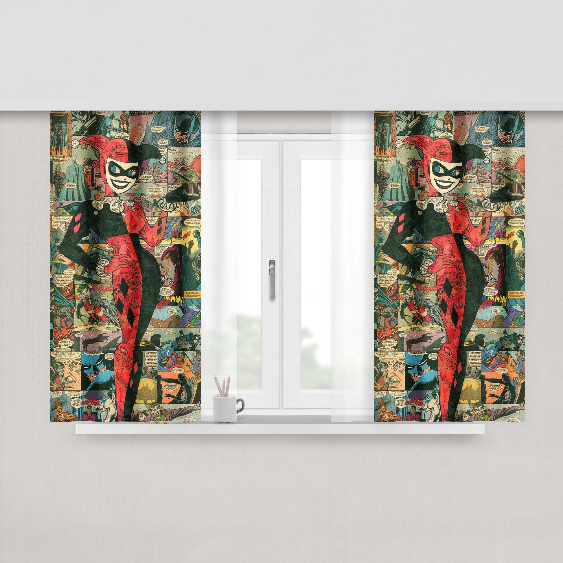 Harley Quinn Comic Collage Fabric Window Curtains