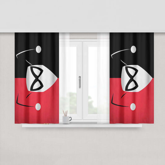 Harley Quinn Face Red Black Split Fabric Window Curtains