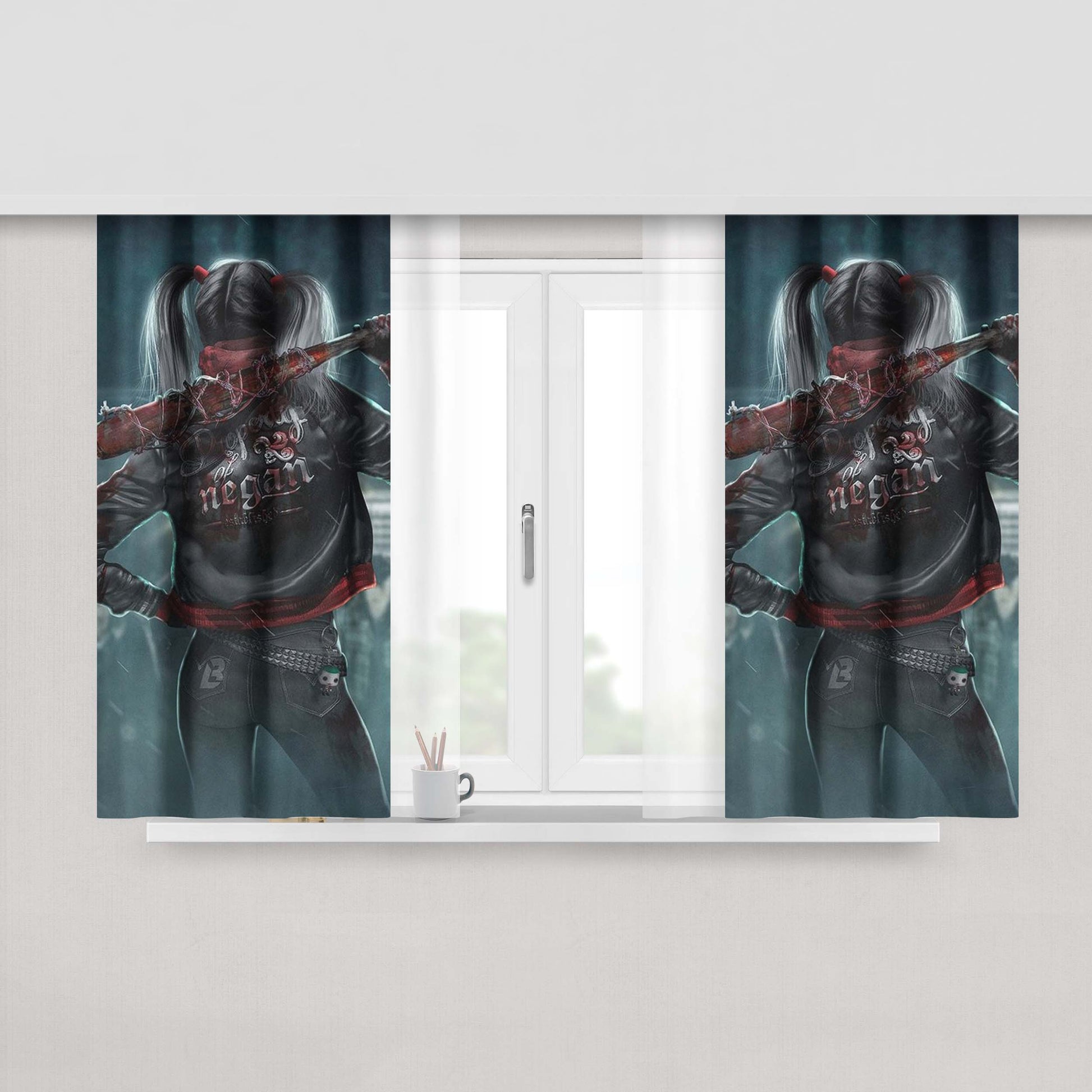 Harley Quinn Fan Art Fabric Window Curtains