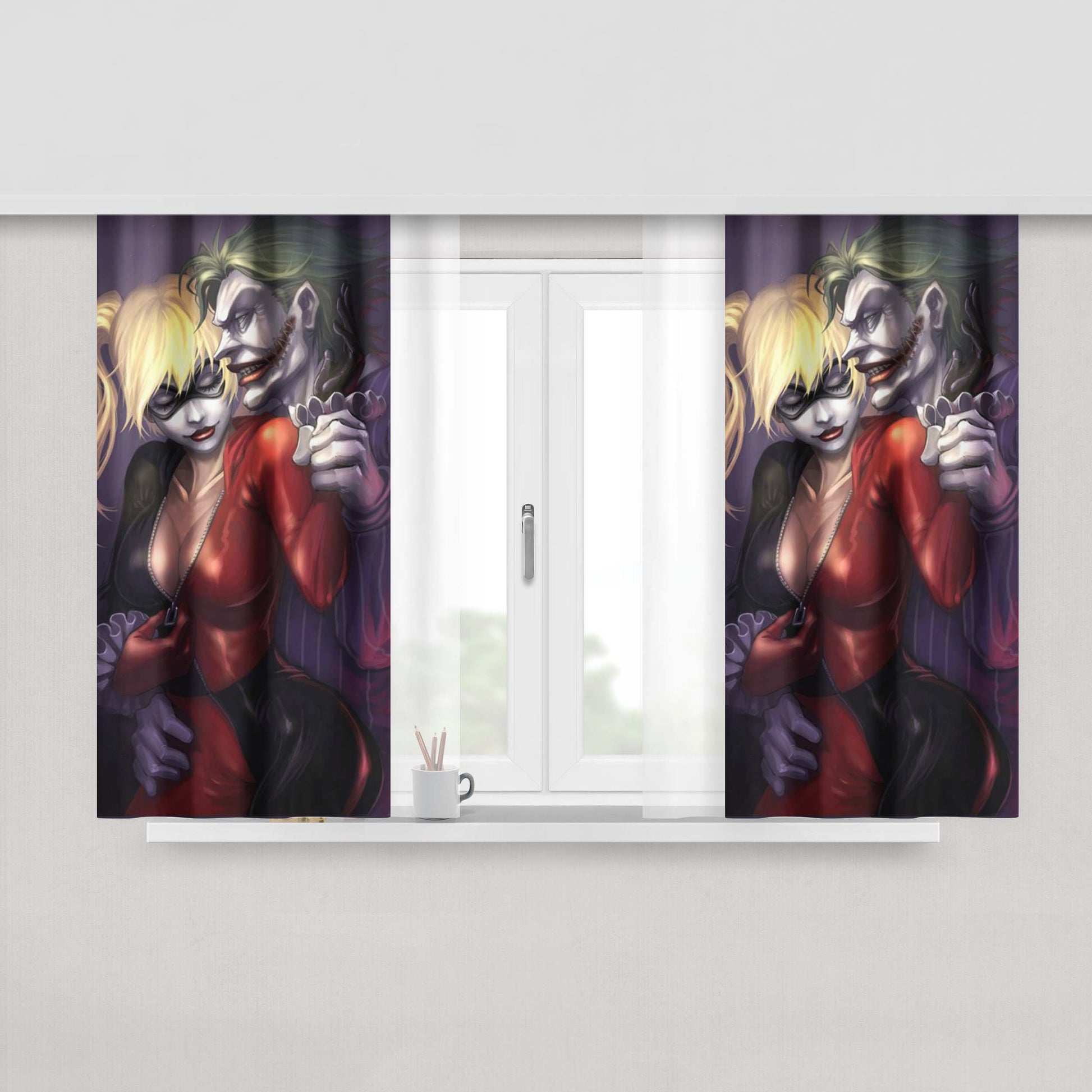 Harley Quinn Feat The Joker Fabric Window Curtains