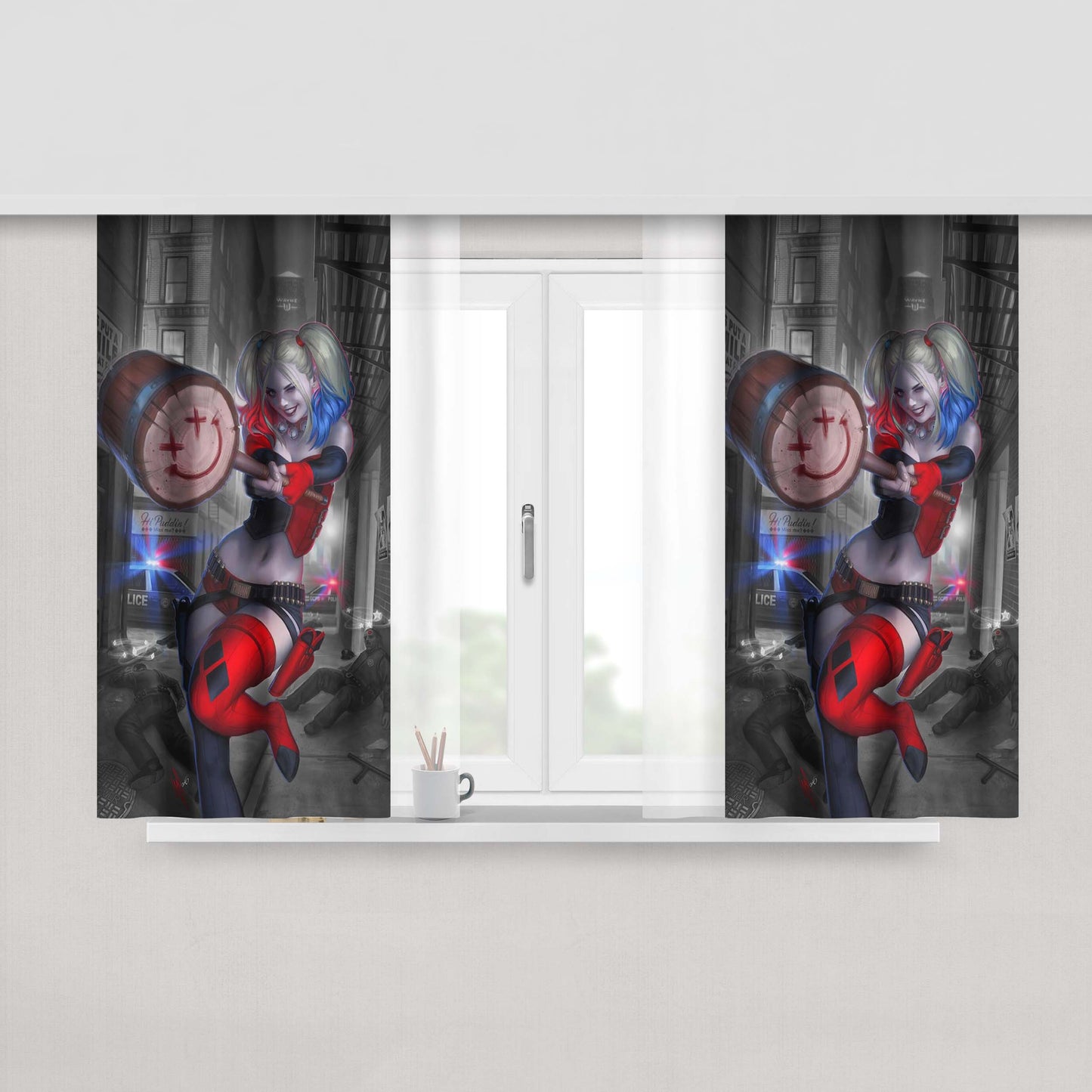 Harley Quinn Hammer Fabric Window Curtains